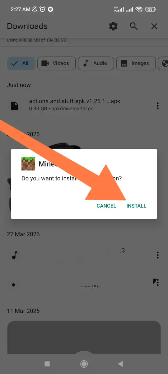 Action and Stuff APK install confirmation on Android