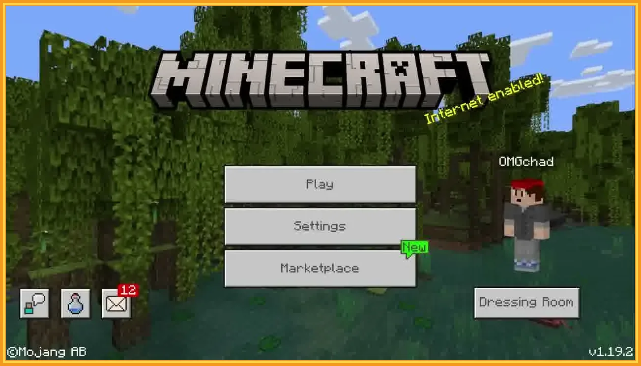 Minecraft iOS home screen with Marketplace button visible