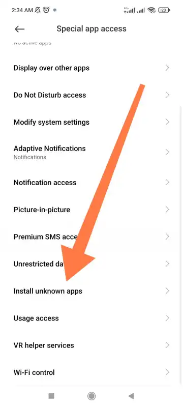 Android special app access settings menu