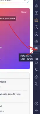 BlueStacks sidebar with the Install APK option highlighted