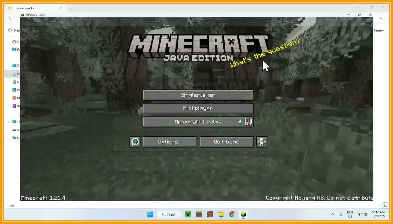 Minecraft Java Edition main menu window on desktop